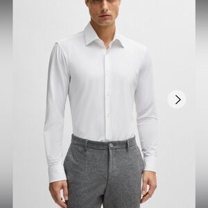 NWT Hugo Boss Regular-Fit Shirt Structured Performance-Stretch Fabric White 41 L